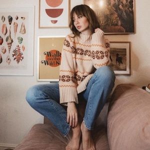 Madewell Cream & Brown Fair Isle Crewneck Sweater